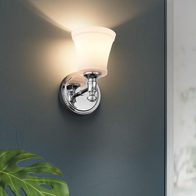 Wall Sconces, Traditional Chrome 1 Light Sconce, Wall Light with Opal Glass Shade for Bedroom Bathroom Living Room & Hallway Vanity Lighting Fixture