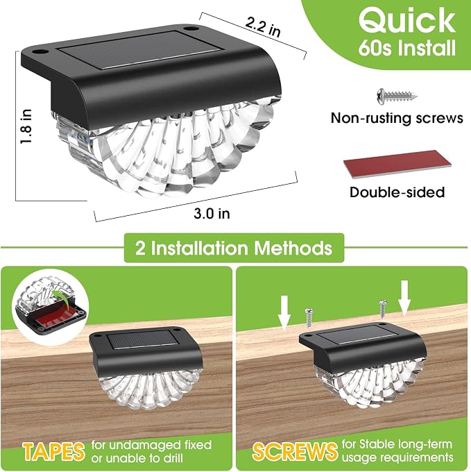 Greluna Solar Step Lights Outdoor, 16 Pack Waterproof Deck Lights, Auto Dusk to Dawn Fence Lights with Warm White Glow, Easy Install for Fence, Patio, Stairs, Pathway, Garden Lighting