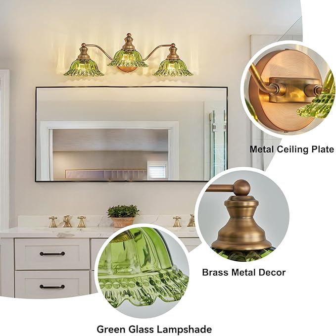 XIEDUN Vintage Green 3 Light Vanity Light Bathroom Light