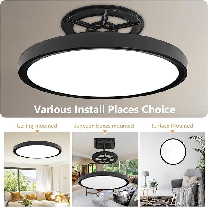 20 Inch LED Flush Mount Ceiling Light, 40W, 4350LM, 3000K/4000K/6000K CCT Selectable Super Slim Round Flat Panel Light for Living Room, Bedroom, Kitchen, Black