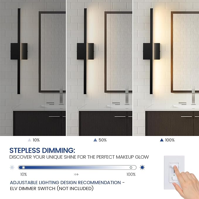 Epinl Modern Vanity Light Fixtures 24 Inch, 18W Dimmable 5CCT Black Bar Vanity Light Over Mirror, LED Bath Lighting Fixture for Bathroom Mirror Cabinets Bedroom-ETL Certificated