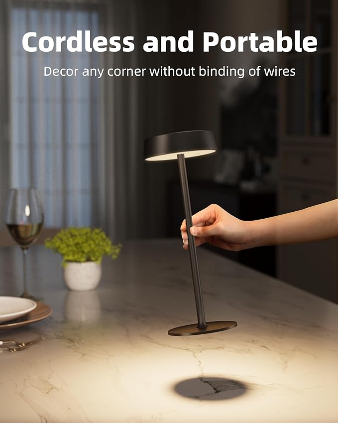 Cordless Lamp, Rechargeable Table Lamp, Battery Operated, RGB Dimmable Touch Control, 3 Color Temperatures, LED Memory Function, Portable Outdoor Waterproof Desk Lamp, Restaurant Dining Patio Kitchen