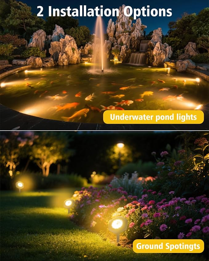 Solar Spot Lights Outdoor Waterproof IP68, 2 Light Modes Pond Lights, 3-in-1 LED Warm Light Solar Landscape Lights, Landscape Path Lights for Underwater Pond Garden Yard Pathway