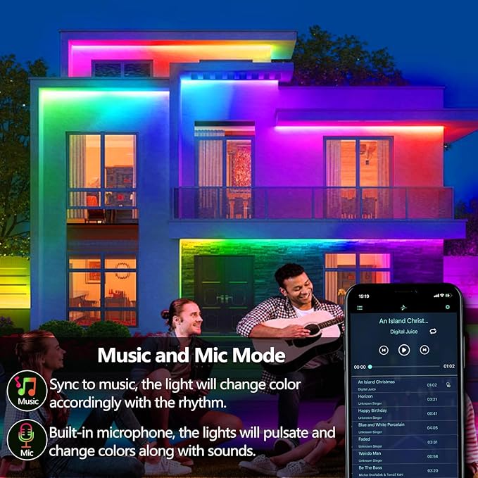 100FT Outdoor LED Strip Light IP68 Waterproof,Outside RGB Light Strip with App/Remote Control,Chase Mode,Music Sync Rope Light for Balcony,Deck,Rooftop,Garden,Pool