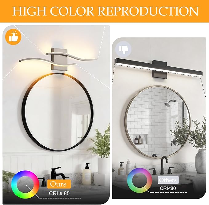 KARTOOSH 2 Pack Bathroom Vanity Lights Fixtures Over Mirror Hardwired Brushed Nickel Wall Lights 3CCT Dimmable LED Bathroom Light Fixtures 23.6 Inch Modern Wall Sconce Picture Lights for Wall