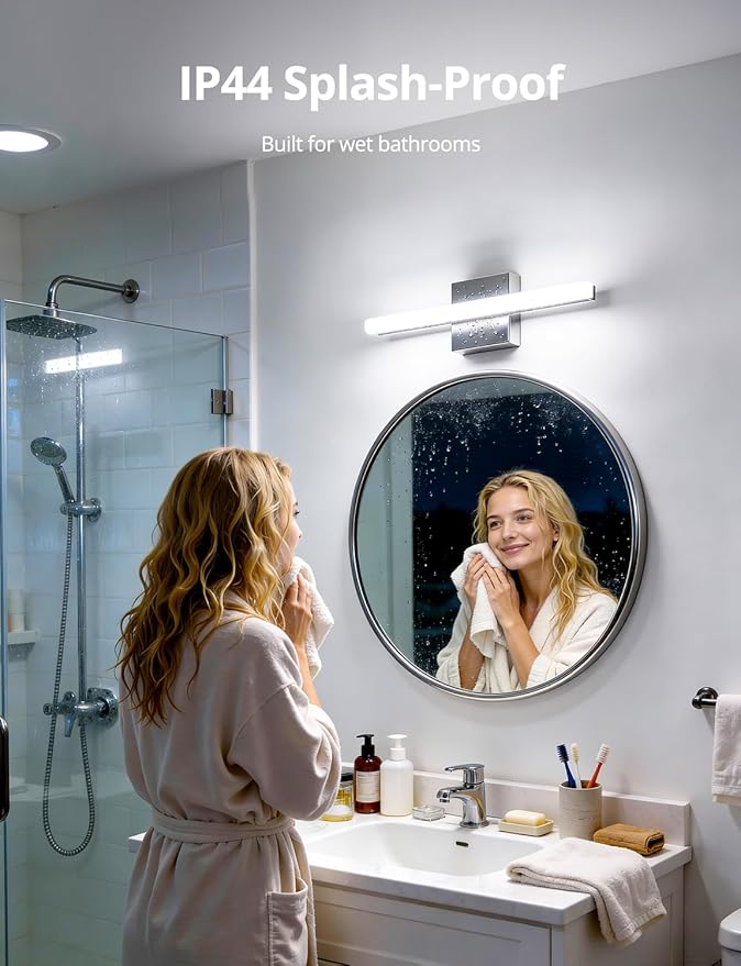 Combuh Modern Bathroom Light Fixtures Over Mirror, 16 Inch IP44 9W Chrome Vanity Light Bar for Bathroom, Wall Light Fixtures Cool White 6000K