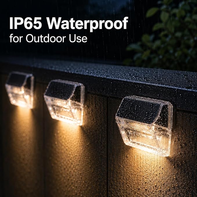 Qualdout Solar Outdoor Lights, 8 Pack Solar Fence Deck Lights, Waterproof Outside Lighting for Step Railing Wall Pool Stair Yard Garden Patio Pool Decorations (Warm White)