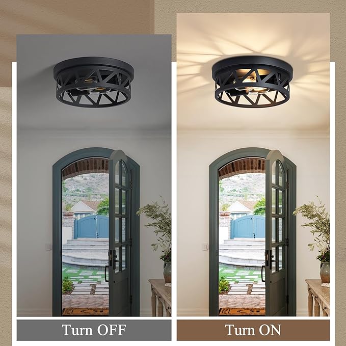 Black Flush Mount Ceiling Light Fixture,2-Light Hallway Light Fixtures Ceiling,Light Fixtures Ceiling Mount for Hall,Kitchen,Farmhouse (2 Pack)