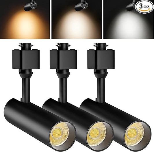 3 Pack 10W Track Lighting Heads,LED Dimmable H Type Track Light fixtures 3000K-4500K-6000K Track Fixtures Ceiling Spotlight 24° Angle for Art Accent Lighting Flicker Free CRI90+ 1000lm Black