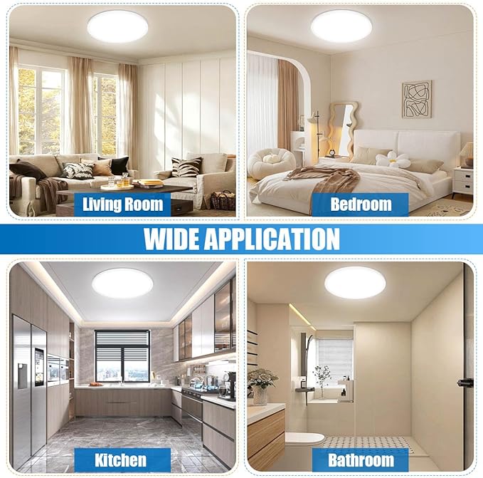 Allsmartlife LED Flush Mount Ceiling Light Fixture 1-Pack, 18 inch 36W 4650lm Flat Ceiling Light, 3000K/4000K/6500K, Round Ceiling Light Fixture for Bedroom, Living Room, Kitchen