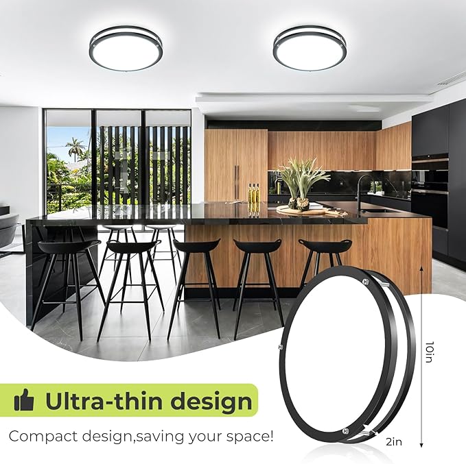 hepside 2Pack Flush Mount LED Ceiling Light with Remote, Dimmable& 3000K-6500K Adjustable Ceiling Light Fixture, Timer, Night Light, 10 inch Black Ceiling Lamps for Kitchen Bathroom Bedroom Hallway