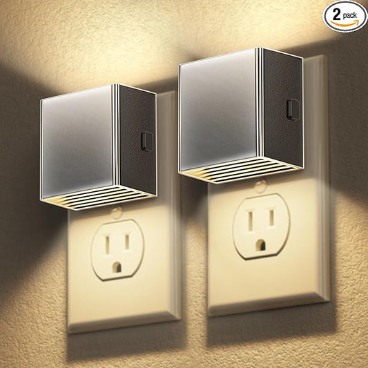 DORESshop LED Night Lights Plug into Wall [2 Pack], Plug in Nightlight, 3 Level Brightness Adjustable Night Light, Dusk to Dawn Sensor, Nightlights for Adults, Bedroom, Bathroom, Hallway, Silver Cover