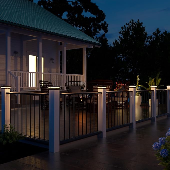 VOLISUN Solar Post Cap Light Outdoor,Solar Fence - Post Lights Waterproof for 4x4/5x5/6x6 Wooden/Vinyl Post,Black Deck Cap Light Solar Powered with Warm White for Garden/Patio/Porch 8pack