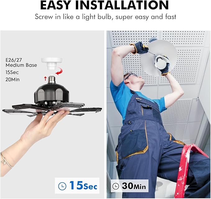 4 Pack LED Garage Lights 180W Deformable 18000LM Close to Ceiling Light Fixtures E26 E27 Screw-in Six Leaf Glow Lighting, Ultra Bright LED Shop Light with 6 Adjustable Panels for Work Shop Warehouse