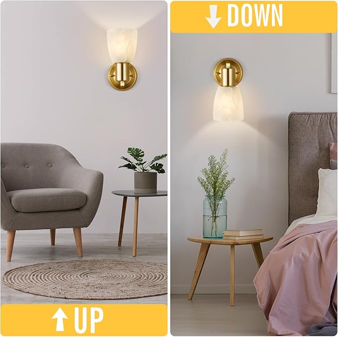 EJIAXIN Wall Sconces Set of 2, Gold Vanity Lights for Bathroom, Modern Wall Light Fixtures with Rotary Switch, Wall Mount Light with Frosted Glass, Farmhouse Lamp for Bedroom Living Room