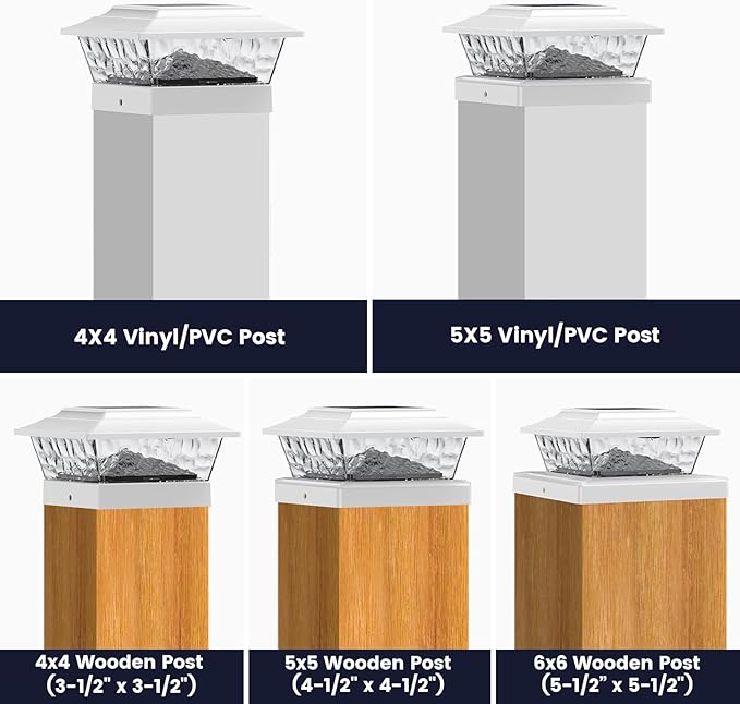 SIEDiNLAR Solar Post Lights Outdoor 12 LEDs 4 Modes Post Cap Light for 4x4 5x5 6x6 Wooden Vinyl Fence Deck Posts Patio Garden Decor, Warm/Cool White Dynamic Lighting (2 Pack, White)