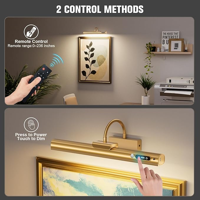 15.7'' Picture Lights for Wall with Motion Sensor, 9000mAh Rechargeable Battery Operated Poster Lights for Paintings, Portraits, Wall Decor, Gold(2pcs)