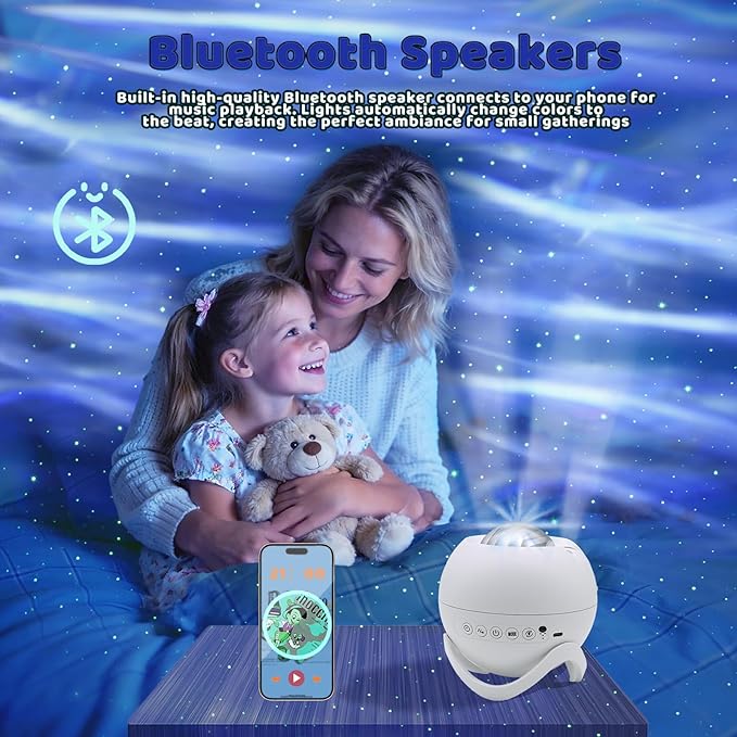Star Projector Galaxy Projector for Bedroom, White Noise Bluetooth Speaker Northern Lights Projector, Suitable Gaming, Home Theater, Adult, Christmas Mood Night Light