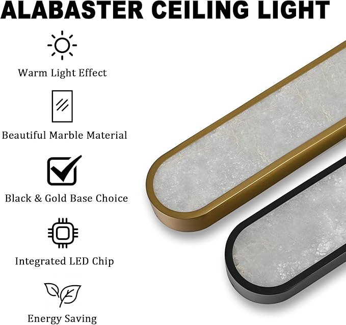 EDISLIVE Alabaster LED Ceiling Light,23.6" Dimmable Marble LED Flush Mount Ceiling Light Low Profile Light Fixture 3000K 30W for Kitchen Bedroom Living Room Gold