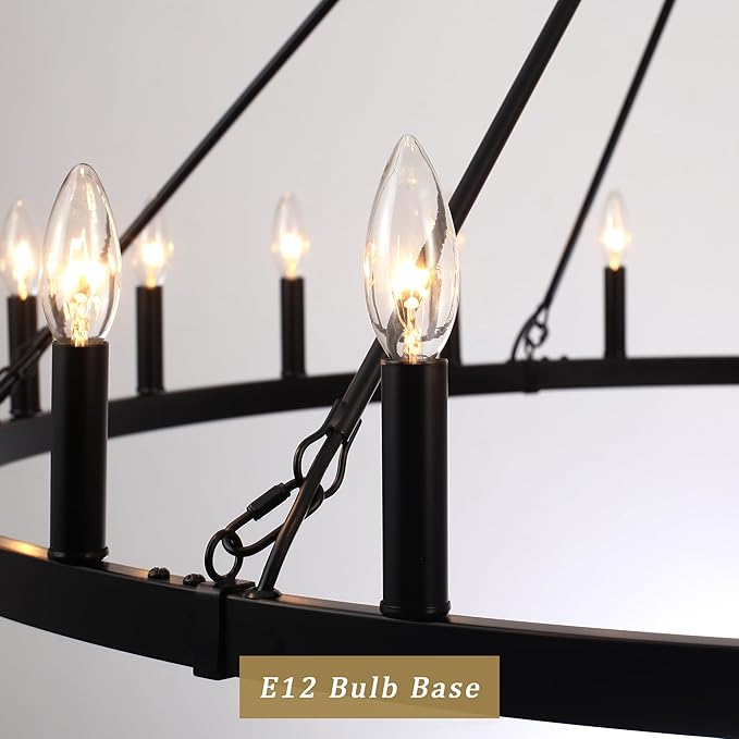 24-Light Black Wagon Wheel Chandelier for Living Room 52 Inch Farmhouse Chandeliers Large Round High Ceilings Light Fixtures for Entryway Dining Room Foyer Kitchen Island