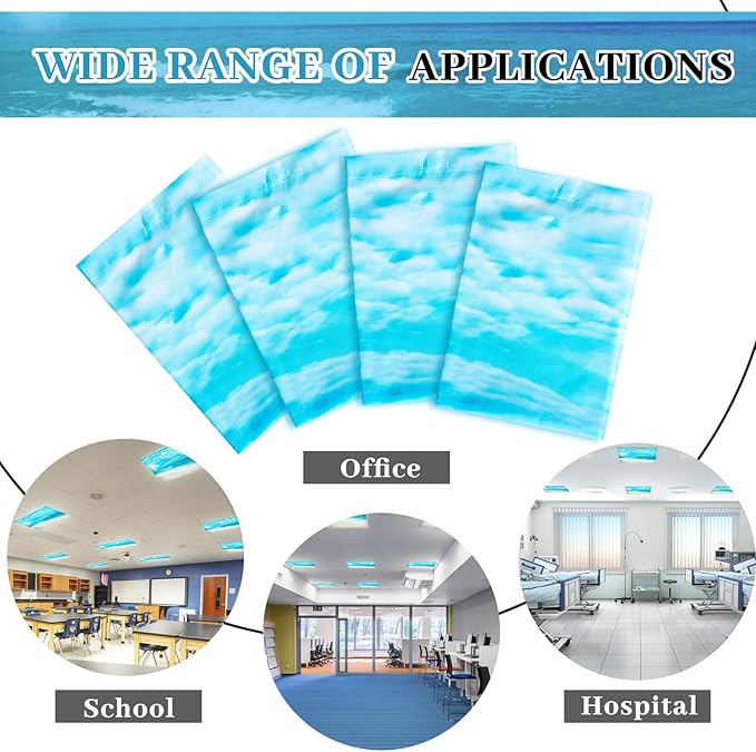 VIHOSE 4 Pcs 2 x 2 Feet Fluorescent Light Covers for Ceiling Lights Classroom Magnetic Light Filters for Reducing Harsh Glare Flicker for Office Classroom Home Drop Ceiling(Wave)