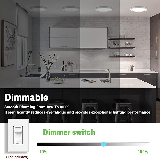 Flush Mount Ceiling Light Fixture - ETL Certified -11 Inch Dimmable 5000K Daylight White LED, 0.63'' Ultra Thin Round Design for Bedroom, Bathroom, Kitchen, Hallway, Basement, Closet (3-Pack)‌