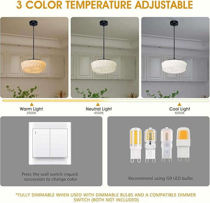 Vintage Glass Pendant Light, Mid-Century Modern Creamy Hanging Light Fixture with 14" Glass Shade, Adjustable Stem Industrial Ceiling Lamp for Kitchen Island, Dining Room, Entryway