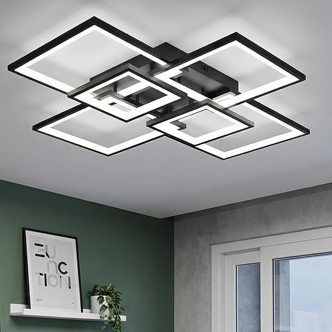 EIDISUNY Modern LED Ceiling Light, Square LED Flush Mount Ceiling Light, Dimmable Kitchen Light Fixtures with Remote&APP, Close to Ceiling Lighting Fixture for Dining Room Kitchen Living Room Bedroom