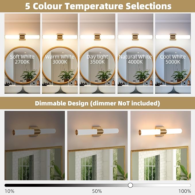 Modern Wall Sconce 22 Ihch Gold Bathroom Sconces LED Wall Lighting Fixtures with Acrylic Shade Hardwired Long Vanity Lights Over Mirror for Bedroom Living Room Hallway