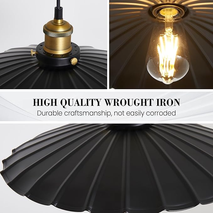 Hanging Plug in Light 2Pack Rustic Black 13.8 Inch Lampshade with 14Ft Cord Bar Counter Hanging Light Fixture with Plug in Cord On/Off Switch Hanging Lamp Plug in