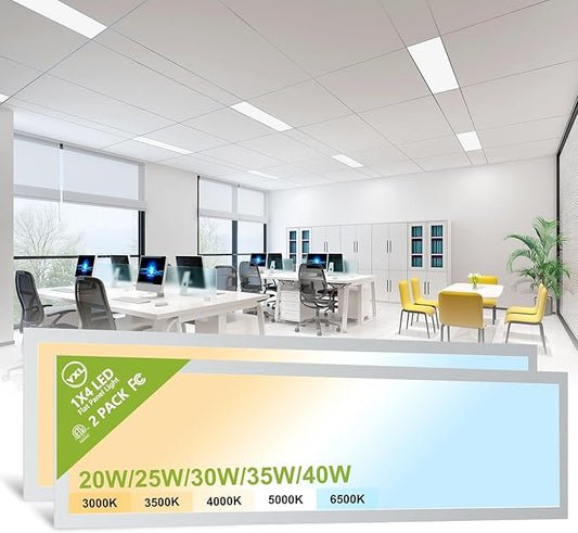 2 Pack 1x4 LED Flat Panel Light Surface Mount Drop Ceiling Light Fixture, 5200LM, 5CCT LED Drop Ceiling Office Light, 40W/35W/30W/25W/20W Selectable,6500K/5000K/4000K/3500K/3000K,Dimmable 0-10V,ETL
