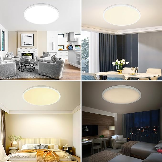 24 Inch Led Flush Mount Ceiling Light Fixture, Ultra Thin, Dimmable with Remote Control, 56W, 5600 Lumen, Modern, Round, White, for Kitchen, Dining Room, Bedroom, Living Room, Home Office