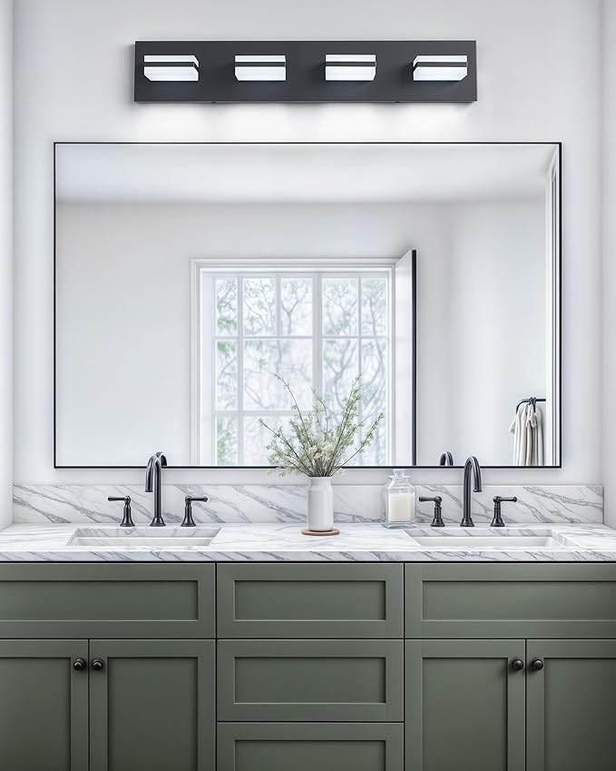 VONLUCE Bathroom Vanity Light Fixture, 4-Light Modern LED Vanity Light, 3CCT Adjustable Bathroom Lights with Memory Function Rotatable Shades, 26" Wall Lighting Fixture Over Mirror, Matte Black
