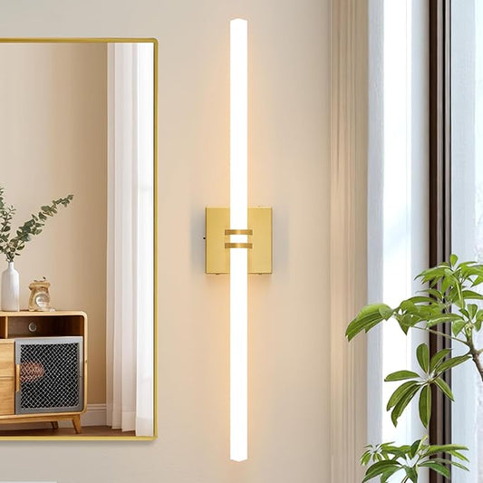 Bathroom Light Fixtures,Gold 28W LED 360° Full Lighting Modern Wall Sconce Vanity Light with 5-Color Dimmable 3000K-6000K, 29.92inch Vanity Lighting for Bath, Powder Room, Bedroom, Hallway