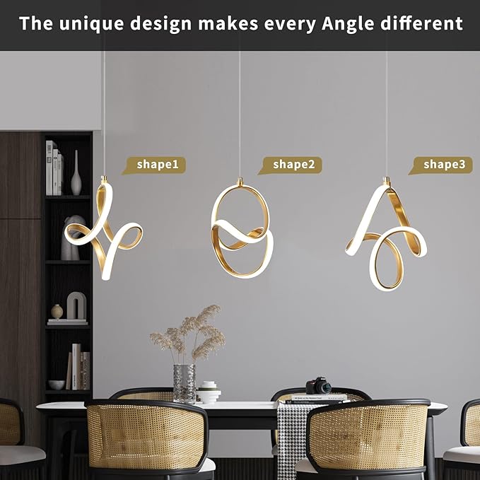 2 Packs Modern Led Pendant Light 5500K Cold White Kitchen Island Pendant Light Fixtures Adjustable Height Led Pendant Lamp for Kitchen Island Dining Room Hanging Light, 2 Packs (Gold)