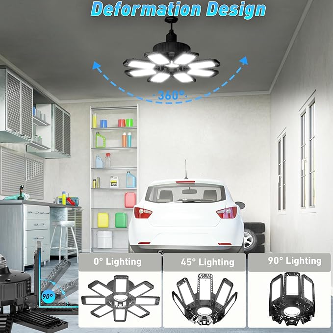 Garage Light 4 Pack - 240W 24000LM 6500K Garage Lights Ceiling LED with 8+1 Deformable Panels, E26/E27 Screw Socket in LED Shop Light for Workshop, Basement, Gym, Barn, Warehouse etc Bay Lighting