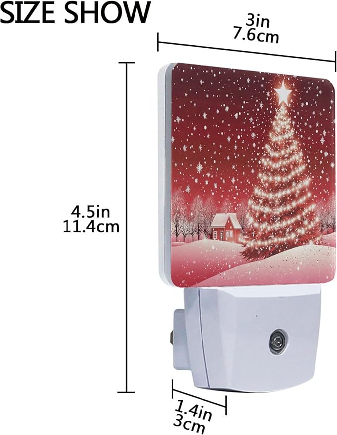 Christmas Tree Red Night Light LED Sensor Set of 2 Winter Snow Scene Xmas Table Desk Lamps with Adjustable Brightness Eye-Caring for Home Bedroom Office Parlour