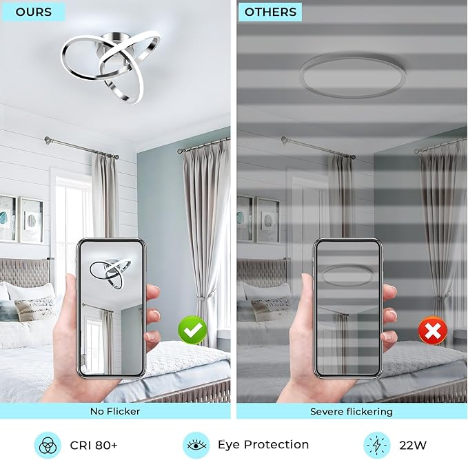 Goeco Modern LED Ceiling Light, 9.8'' 6500K Semi Flush Cool White Design for Bedroom, Corridor, Bathroom, Office, Kitchen, Laundry Room