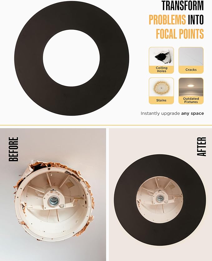 The Can Converter Ceiling Medallion for Recessed Can Light – Home Improvement Decorative Steel Flat Goof Ring & Cover Plate for 5" & 6" Cans, Small Ceiling Medallion for Chandeliers, Matte Black