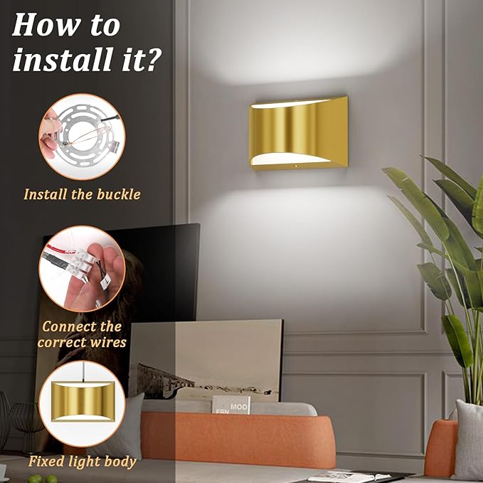 Aipsun Brushed Brass Wall Sconce Indoor Wall Lights Hardwired 1 Pack Up and Down Wall Mount Light for Living Room Bedroom Hallway Corridor Conservatory Cool White 6000K(with G9 Bulbs)