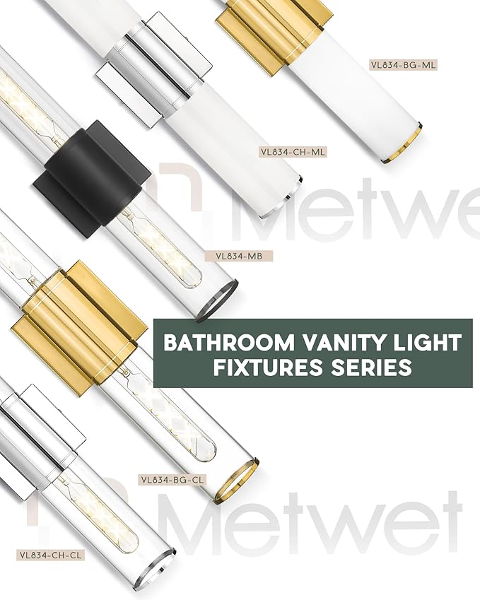 Black Vanity Light Set of 2, 2 Light Modern Bathroom Light Fixtures Over Mirror with Clear Glass Shade, Up and Down Indoor Wall Sconce for Bathroom Bedroom Hallway, VL834-MB-2PK