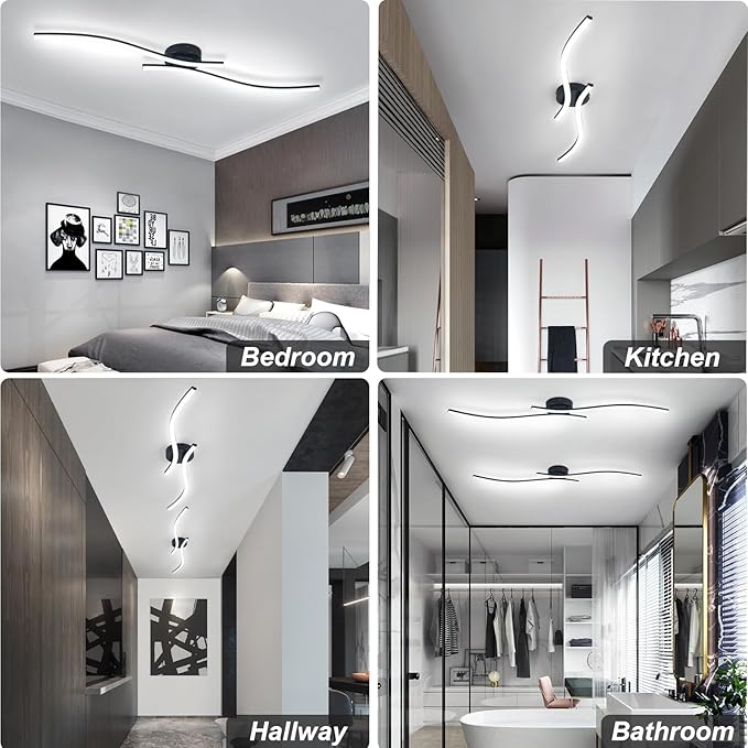 28W Linear Ceiling Light Black Modern LED Ceiling Light Fixture 6000K Aluminum 39.37Inch Long Ceiling Lamp for Hallway, Kitchen, Bedroom, Dining Room