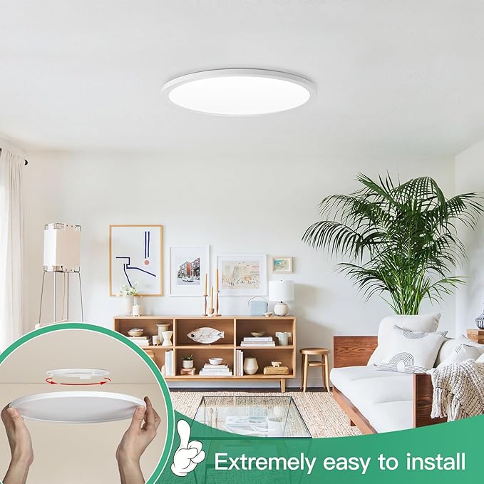 Brightever 12 Inch LED Flush Mount Ceiling Light, 24W 3200LM 5CCT Dimmable LED Ceiling Light Fixture, 2700K/3000K/4000K/5000K/6500K, Ultra Thin Ceiling Lamp for Bedroom, Dining Room, White, 2-Pack