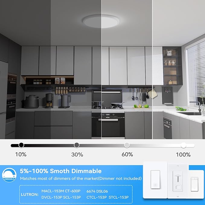 12Inch Dimmable LED Ceiling Lights, 5 Colors Selectable (3000K-6000K) Flush Mount Ultra Thin LED Lights, 0.87Inch for Living Room (White, 12in-2Pack(5 Colors))