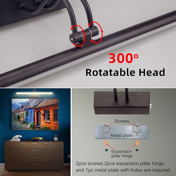 Picture Light, 16inch Cordless Picture Lights for Wall with Timer and Dimmable, Battery Operated Wall Lights for Display Gallery Painting Art Frame Portrait - Bronze, Full Metal Construction