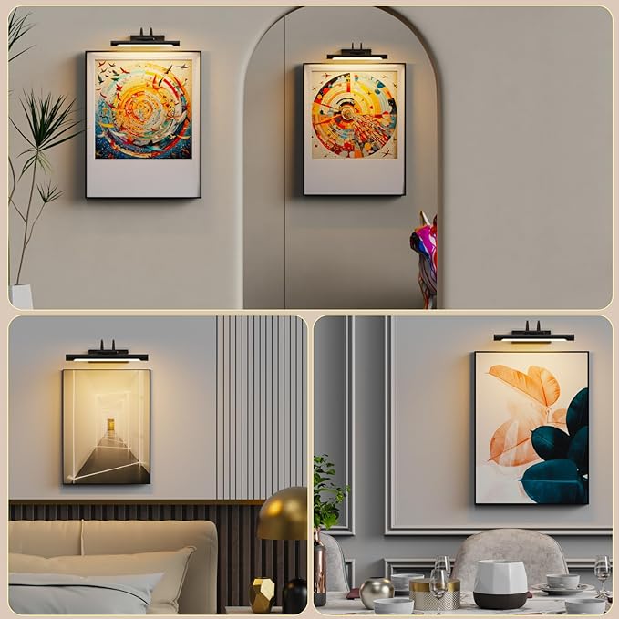 Picture Light,Wireless Rechargeable Gallery Light with Remote,5000mAh Dimmable Painting Rechargeable Picture Lights for Wall,12 inch Metal Picture Lights for Art,Paintings,Mirror,Black