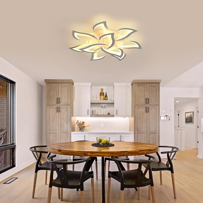 Goeco Dimmable Ceiling Light, 10-Petal Flower White LED 3000K-6500K Ceiling Fixture with Remote/App Control, Modern Flush Mount Ceiling Light for Living Room, Bedroom, Dining Room