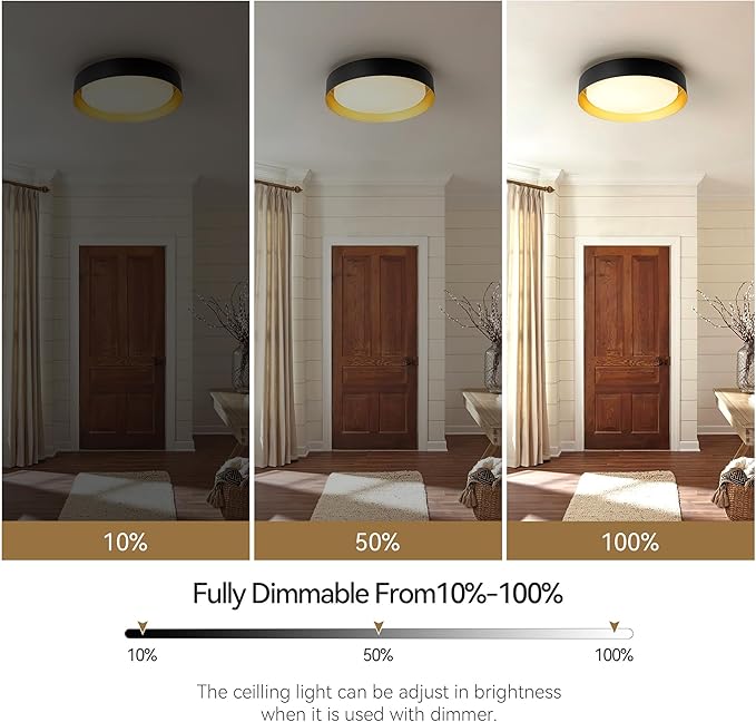 12 Inch LED Flush Mount Ceiling Light, 18W Flush Mount Light Fixture in Black and Gold Finish, Dimmable Ceiling Light for Bedroom, Hallway, Entryway, Bathroom, Kitchen 3000K Warm White