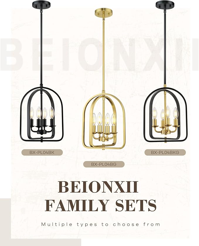 Beionxii 4-Light Farmhouse Entryway Light Fixture, 11" Pendant Lights Kitchen Island, Farmhouse Industrial Pendant Lights Kitchen Island with Rods for Kitchen Dining Room Entryway Stairway, BX-PL04BKG