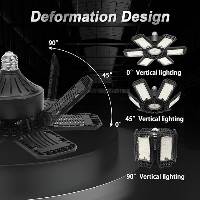 AUDLES 4 Pack Garage Lights, 200W 20000LM 6500K LED Shop Lights, Garage Light Ceiling Led with 6+1 Deformable Panels, Screw in E26 Socket Bulb for Warehouse, Workshop, Basement, Barn Lighting